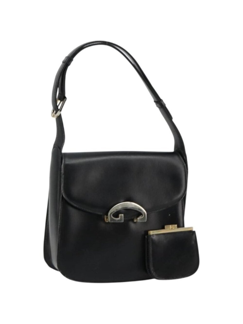 GUCCI Shoulder Bag Leather Black Silver